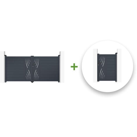Pack portail battant VELETA 300x140cm + Portillon VELETA 100x140cm Gris