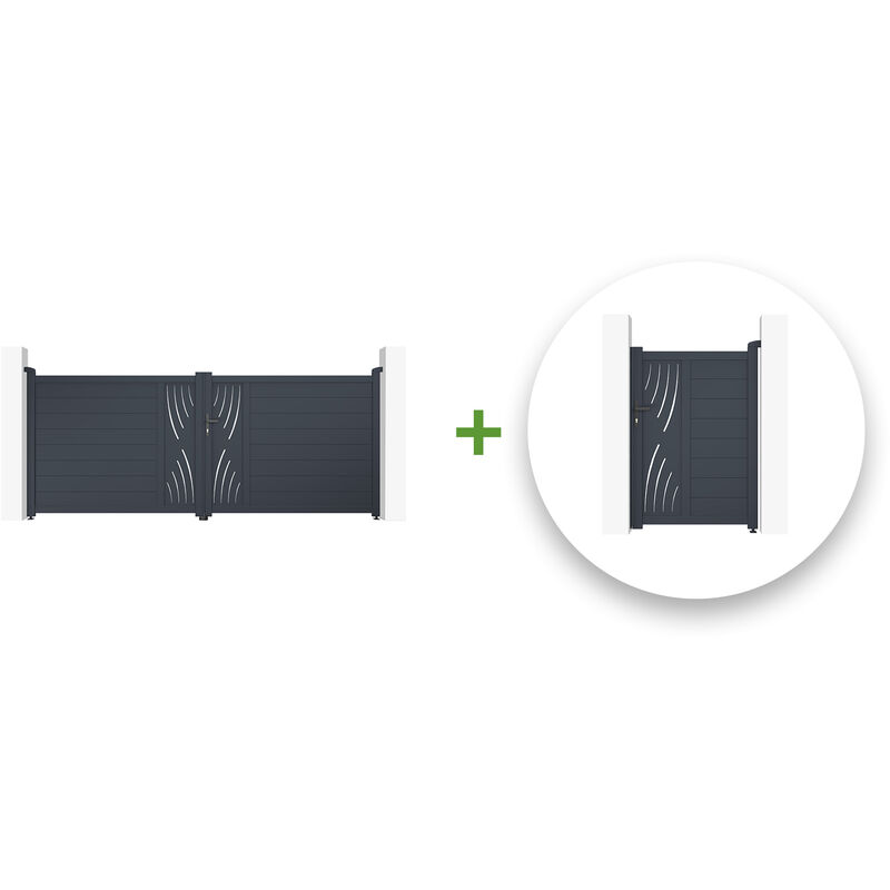 Casanoov - Pack portail battant veleta 350x140cm + Portillon veleta 100x140cm Gris