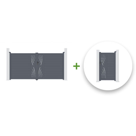 Pack portail battant VELETA 350x180cm + Portillon VELETA 100x180cm Gris