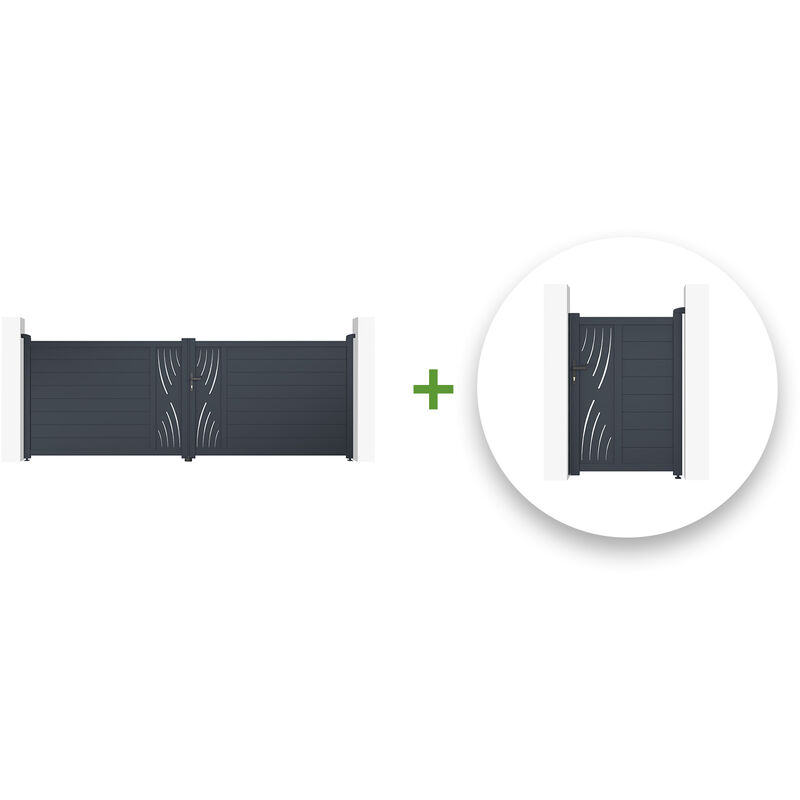 Casanoov - Pack portail battant veleta 400x140cm + Portillon veleta 100x140cm Gris