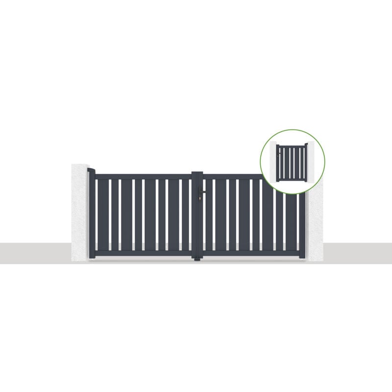 Pack portail battant veymont 300x120cm + Portillon 1m veymont H.120cm Gris