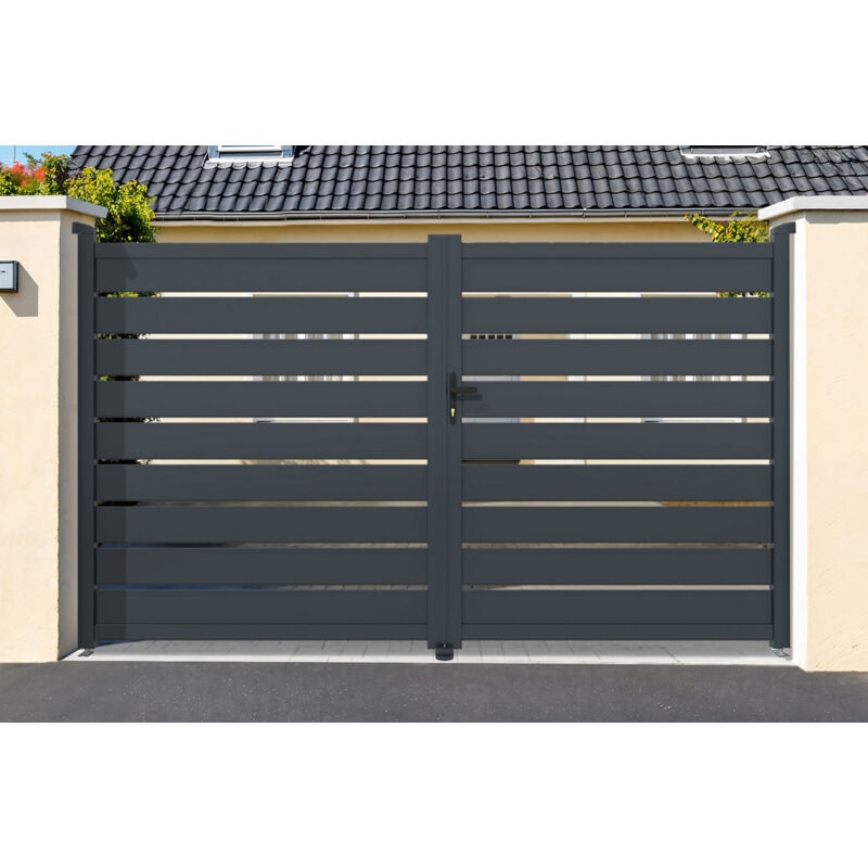 Portail battant 3,5m vogel H.180cm + Portillon 1m vogel H.180cm aluminium gris