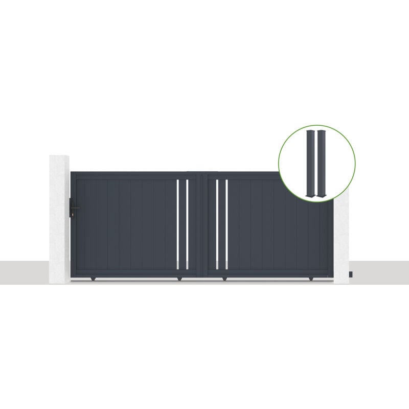 Casanoov - Pack portail coulissant 350x140cm giona + 2 poteaux eifel H.166cm Gris