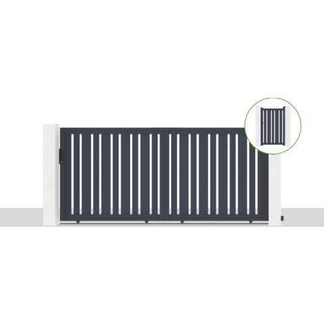 Pack portail coulissant 350x160cm VEYMONT + Portillon 1m VEYMONT H.160cm Gris