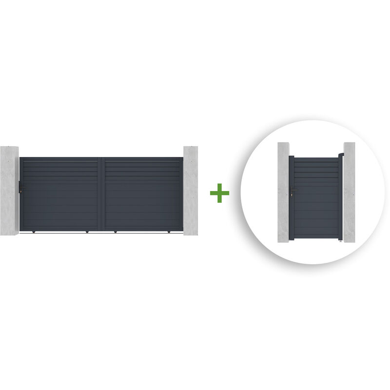 Pack portail coulissant carpatia 350x160cm + Portillon carpatia 100x160cm Gris