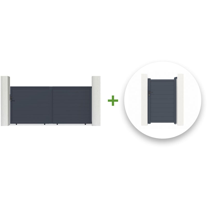 Casanoov - Pack portail coulissant eiger 350x160cm + Portillon eiger 100x160cm Gris