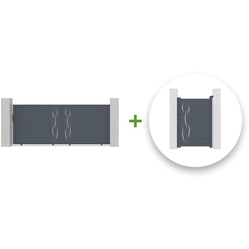 Pack portail coulissant LIFE 350x140cm + Portillon LIFE 100x140cm Gris