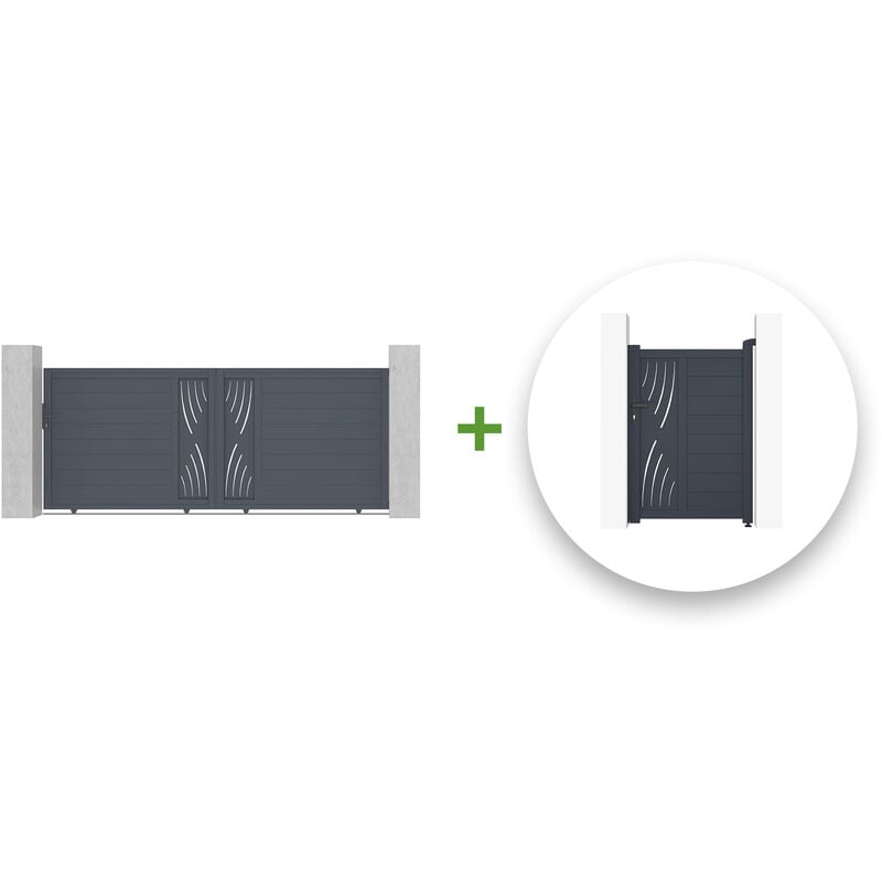 Casanoov - Pack portail coulissant veleta 350x140cm + Portillon veleta 100x140cm Gris