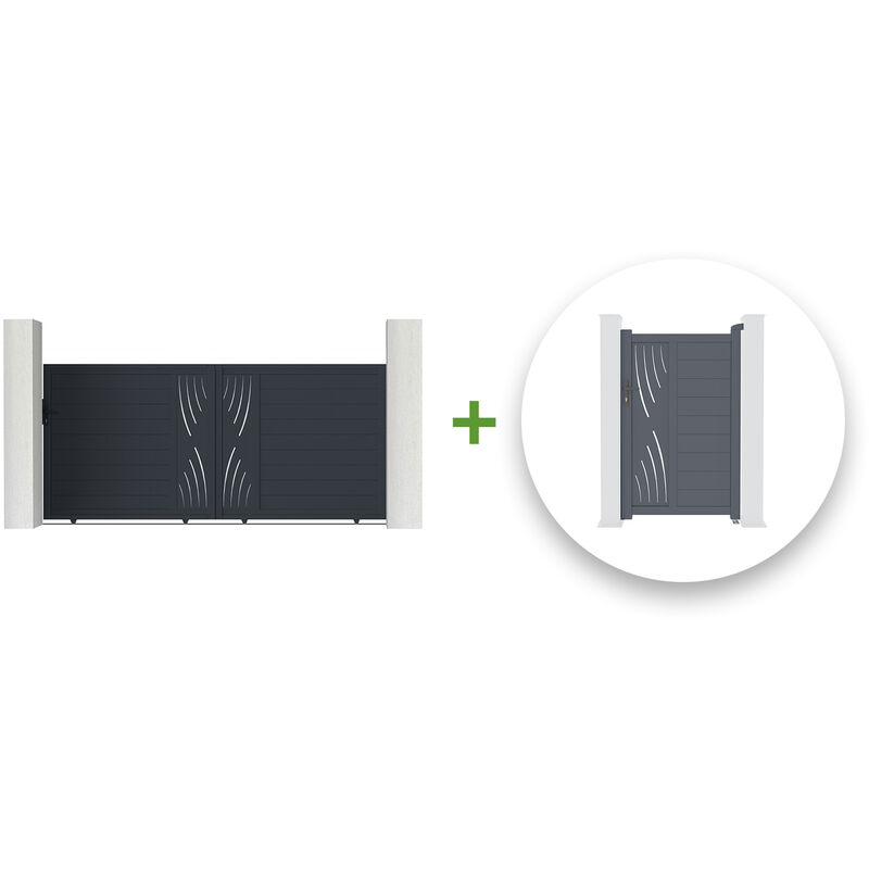 Pack portail coulissant VELETA 350x160cm + Portillon VELETA 100x160cm Gris