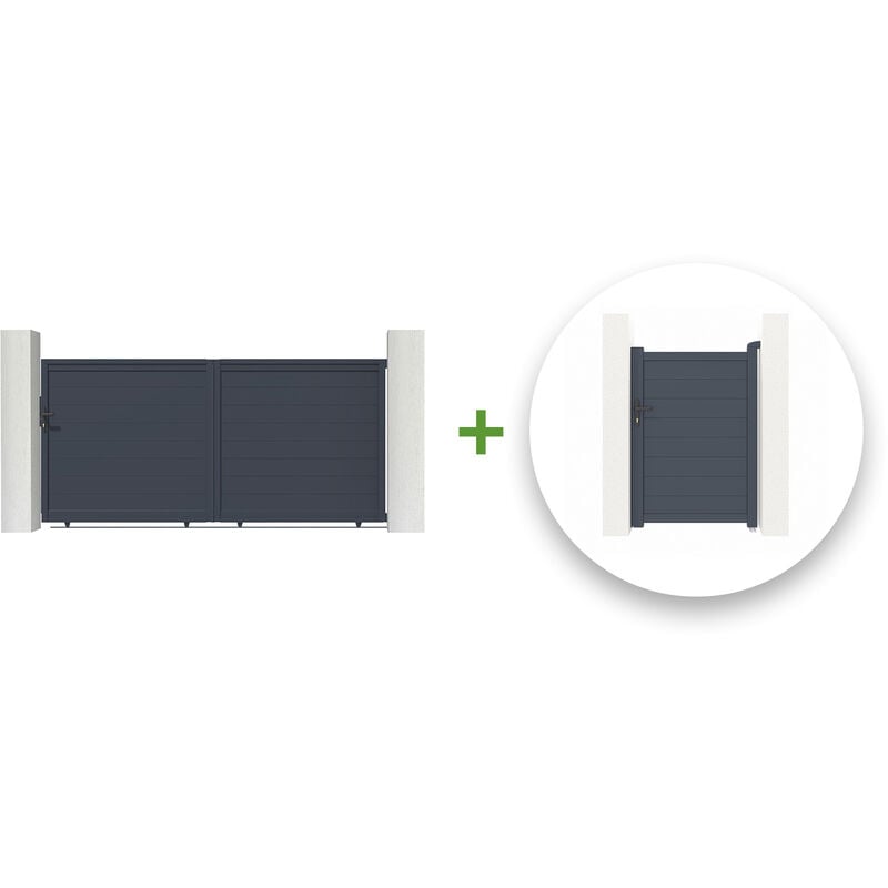 Pack portail coulissant eiger 300x140cm + Portillon eiger 100x140cm Gris