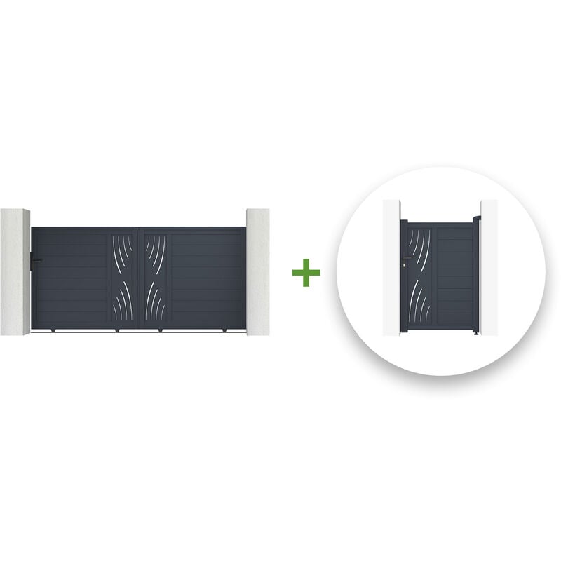 Casanoov - Pack portail coulissant veleta 300x140cm + Portillon veleta 100x140cm Gris