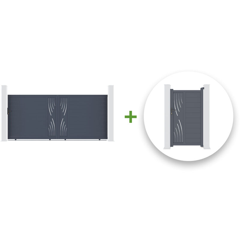 Casanoov - Pack portail coulissant veleta 350x180cm + Portillon veleta 100x180cm Gris