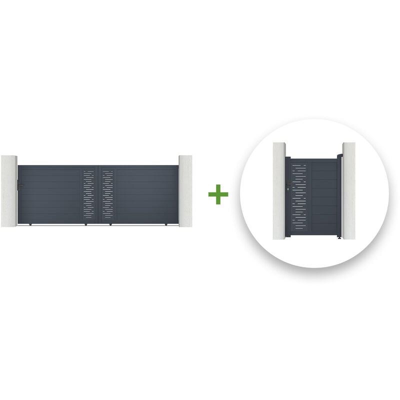 Casanoov - Pack portail coulissant arlberg 400x140cm + Portillon arlberg 100x140cm Gris