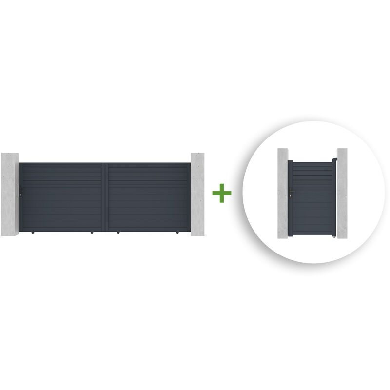 Pack portail coulissant carpatia 400x160cm + Portillon carpatia 100x160cm Gris