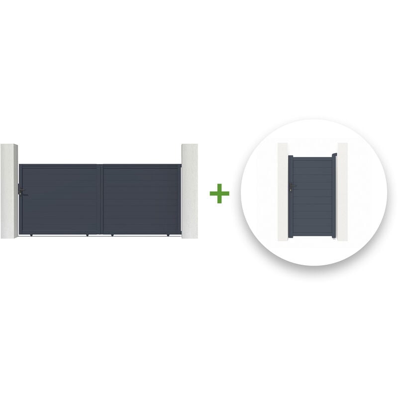 Casanoov - Pack portail coulissant eiger 400x180cm + Portillon eiger 100x180cm Gris