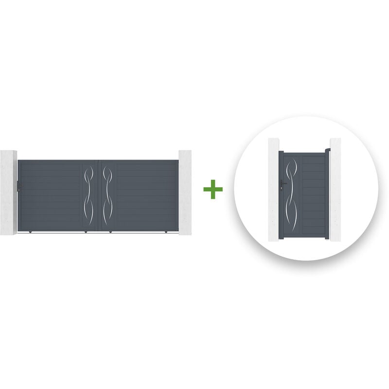 Casanoov - Pack portail coulissant life 400x180cm + Portillon life 100x180cm Gris