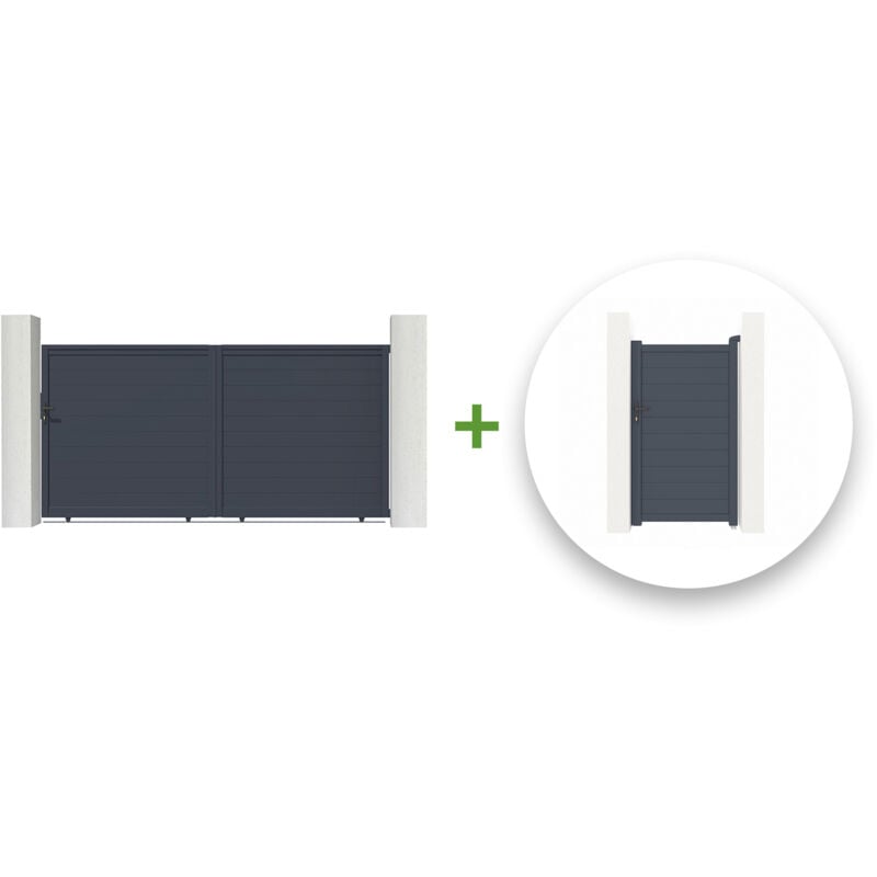 Pack Portail coulissant EIGER 350x180cm + Portillon EIGER 100x180cm Gris