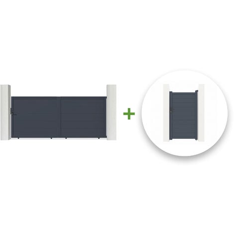 CASANOOV Pack portail coulissant EIGER 400x180cm + Portillon EIGER 100x180cm Gris