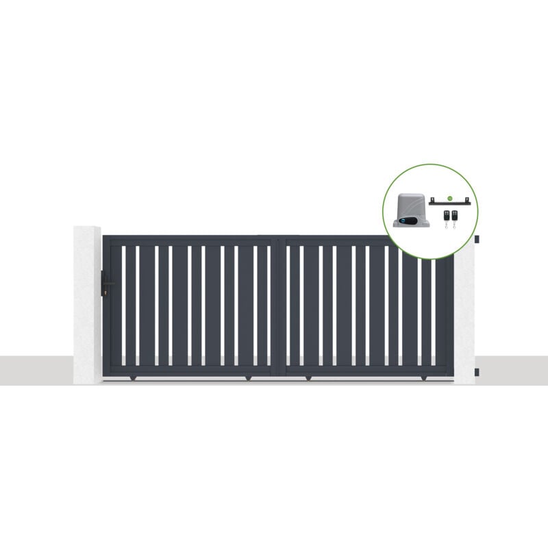 Pack portail coulissant électrique veymont 350x140cm Gris + Motorisation ranger C300