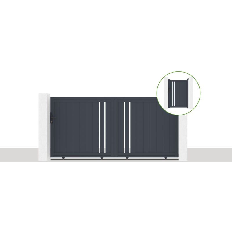 Pack portail coulissant giona 300x140cm + Portillon giona H.1,4m gris