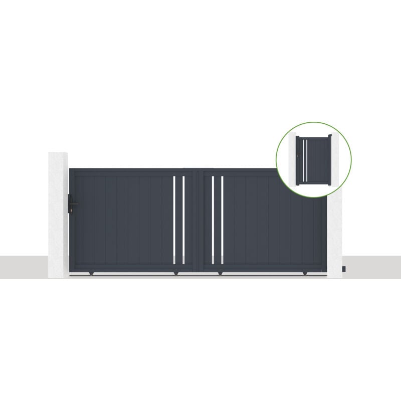 Casanoov - Pack portail coulissant giona 350x140cm + Portillon giona H.1,4m gris