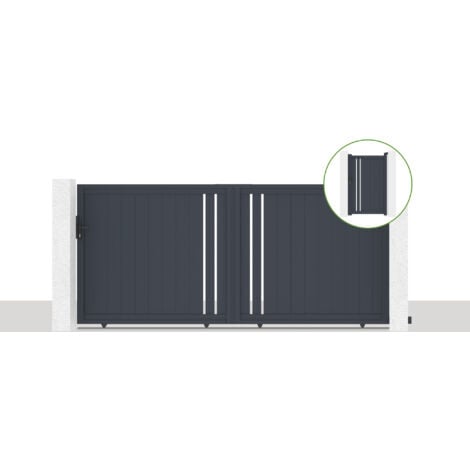 Pack portail coulissant GIONA 350x160cm + Portillon GIONA H.160cm Gris