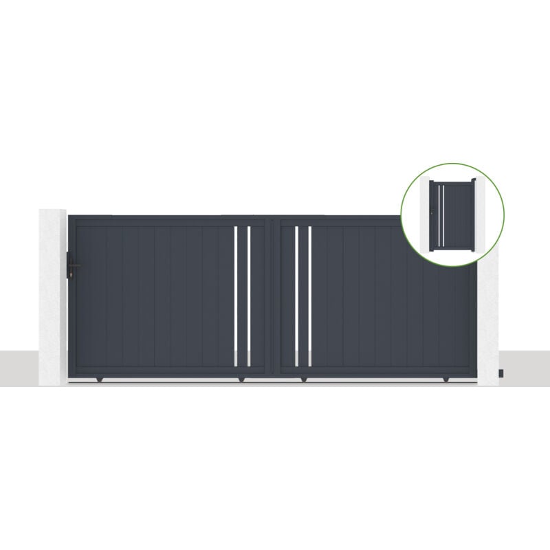 Casanoov - Pack portail coulissant giona 400x160cm + Portillon giona H.160cm Gris