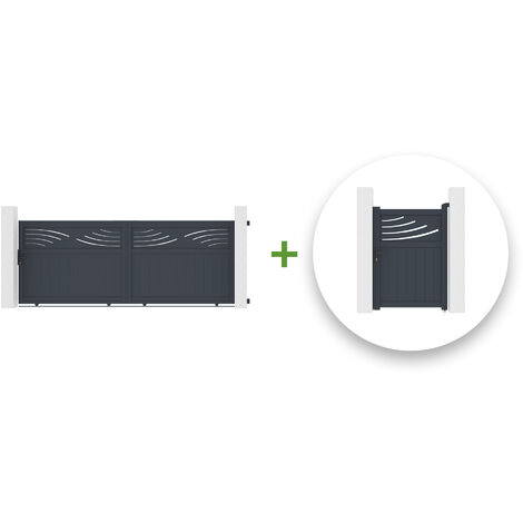 Pack portail coulissant HALTI 370x140cm + Portillon HALTI 100x140cm Gris