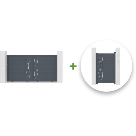 Pack portail coulissant LIFE 300x160cm + Portillon LIFE 100x160cm Gris