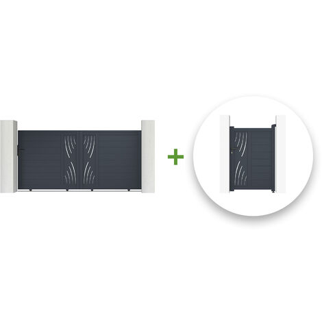 Pack portail coulissant VELETA 300x140cm + Portillon VELETA 100x140cm Gris