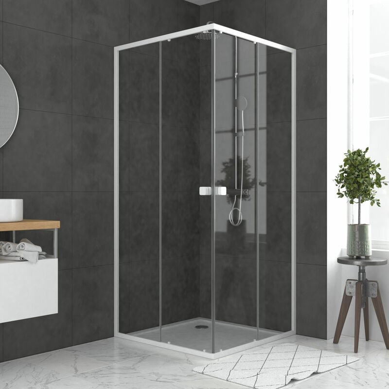 Pack porte de douche coulissante blanc de 78 à 90x185cm + receveur 90x90 - whity slide