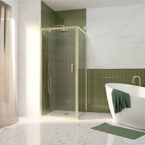 Pack Porte de Douche Pivotante 90x200cm et Retour 90cm - Profilés Or Doré Brossé - Verre 6mm