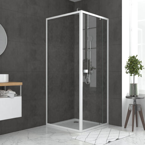 pack porte de douche pivotante blanc de 78 à 90x185cm + retour 90 verre 5mm - whity pivot