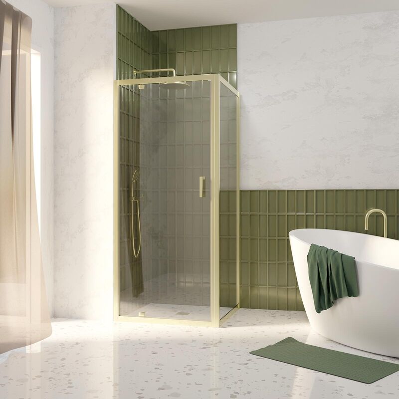 Pack Porte de Douche Pivotante 80x200cm et Retour 80cm - Profilés Or Doré Brossé - Verre 6mm