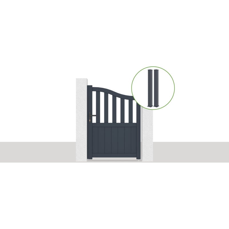 Pack Portillon 1m MEIJE H.140cm Gris + 2 poteaux EIFEL H.166cm Gris