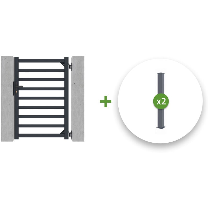 Casanoov - Pack portillon aluminium antelao 100x140cm gris + 2 Poteaux H.166cm 15x15