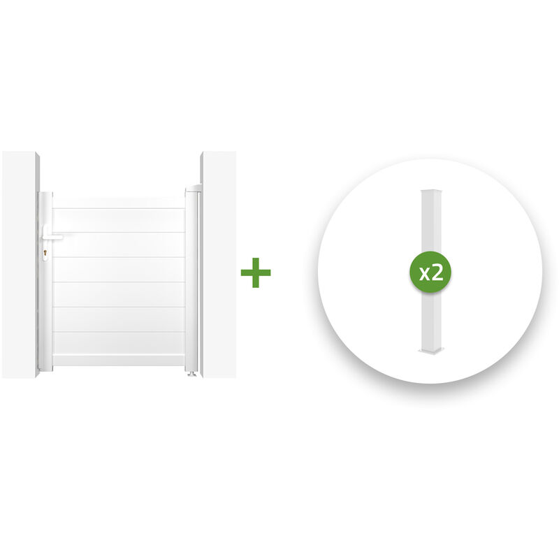 Casanoov - Pack portillon aluminium eiger 100x115cm + 2 Poteaux H.166cm Blanc