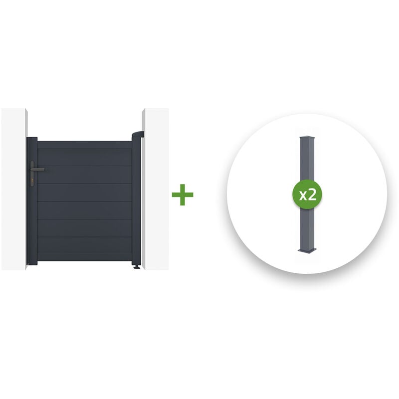 Casanoov - Pack portillon aluminium eiger 100x115cm + 2 Poteaux H.166cm Gris