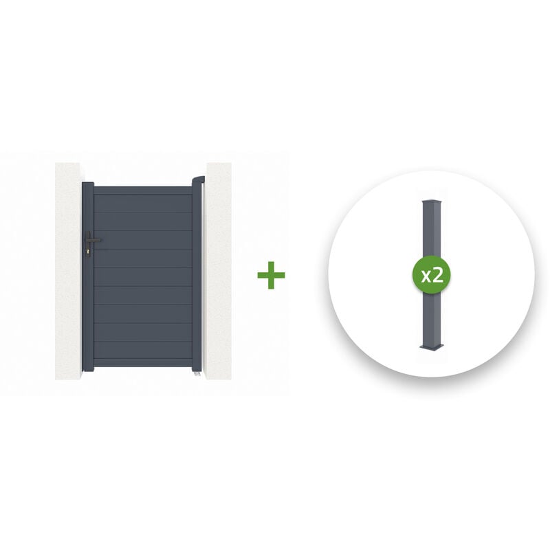 Casanoov - Pack portillon aluminium eiger 100x160cm + 2 Poteaux H.190cm Gris