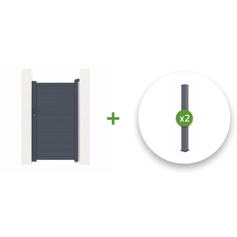 Casanoov - Pack portillon aluminium eiger 100x180cm + 2 Poteaux H.190cm Gris