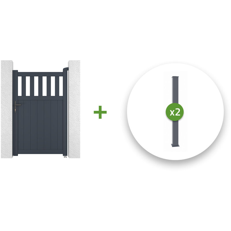 Casanoov - Pack portillon aluminium santis 100x160cm gris + 2 Poteaux H.190cm 15x15