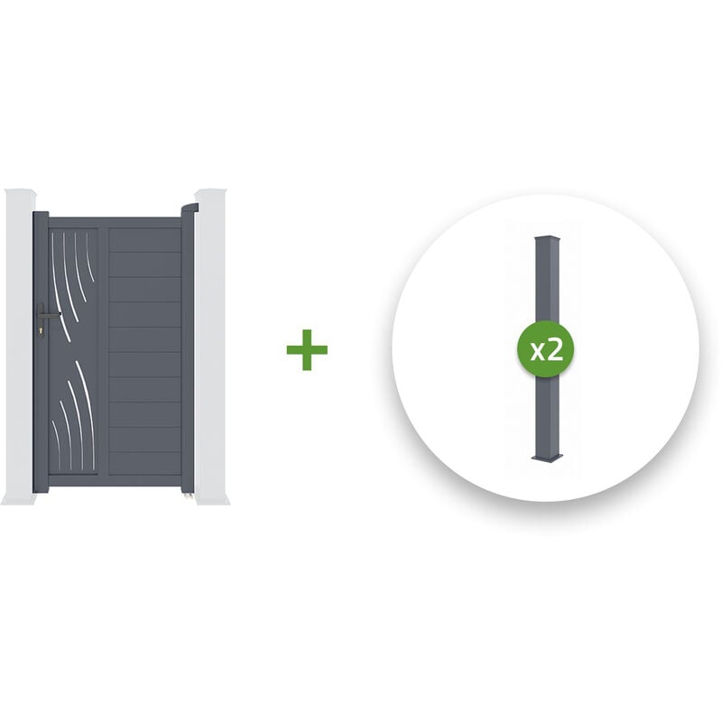 Casanoov - Pack portillon aluminium veleta 100x180cm + 2 Poteaux H.190cm Gris