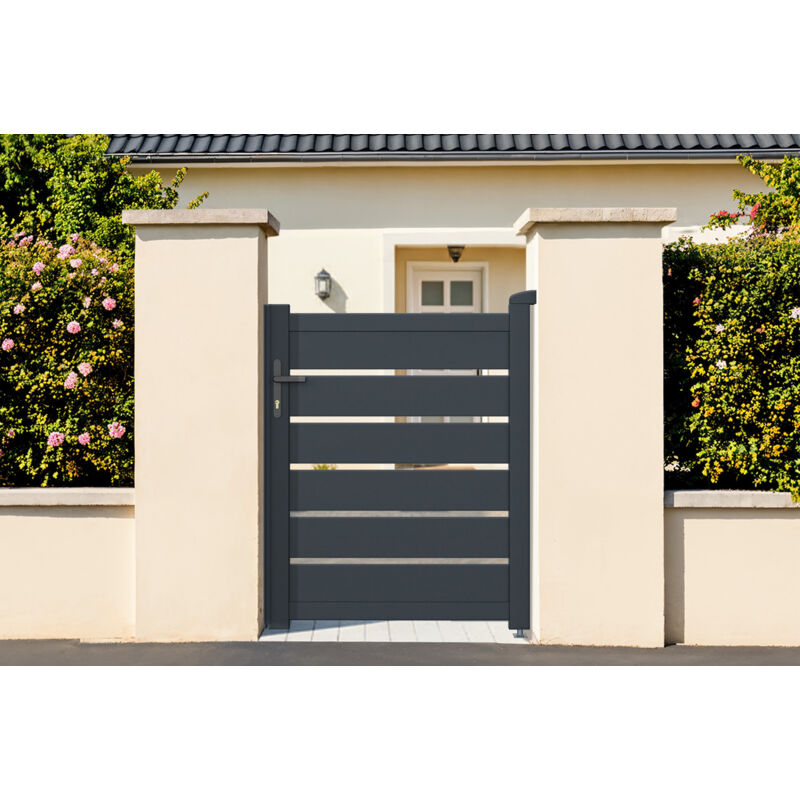 Casanoov - Pack portillon aluminium vogel 100x120cm + 2 Poteaux H.166cm Gris
