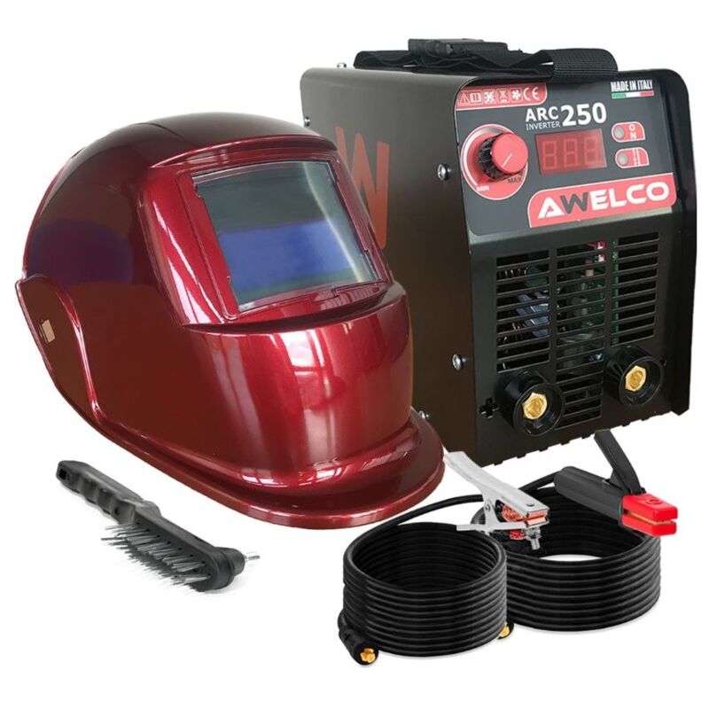 Poste à souder inverter mma arc 250 + Cagoule de soudage lcd Red 13 Soudage 15-200A Awelco