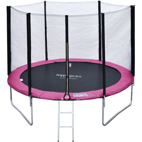 Pack Premium cama elástica 305cm reversible rosa / gris ADELAÏDE + red de seguridad + escalera + funda+ kit de anclaje