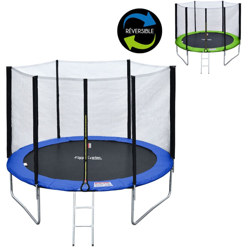

Pack Premium Cama elástica 305cm reversible verde / azul ADELAÏDE + red de seguridad, escalera, lona y kit de anclaje