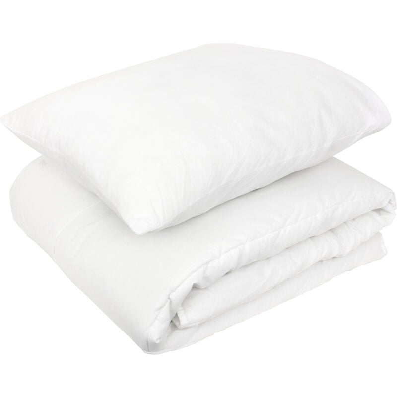 Pack premium couette hiver 120x150 garnissage 100% polyester 300g/m2 et oreiller 40x60 cm gavroche blanc