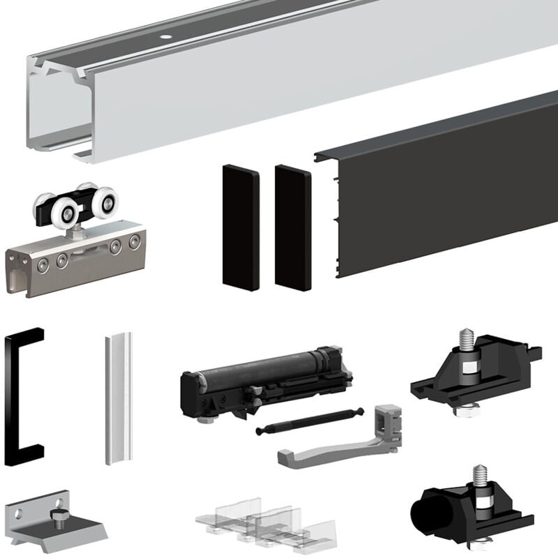 Pack premium slid'up 190 pour porte en verre coulissante - rail 1,94 m - 100 kg - noir