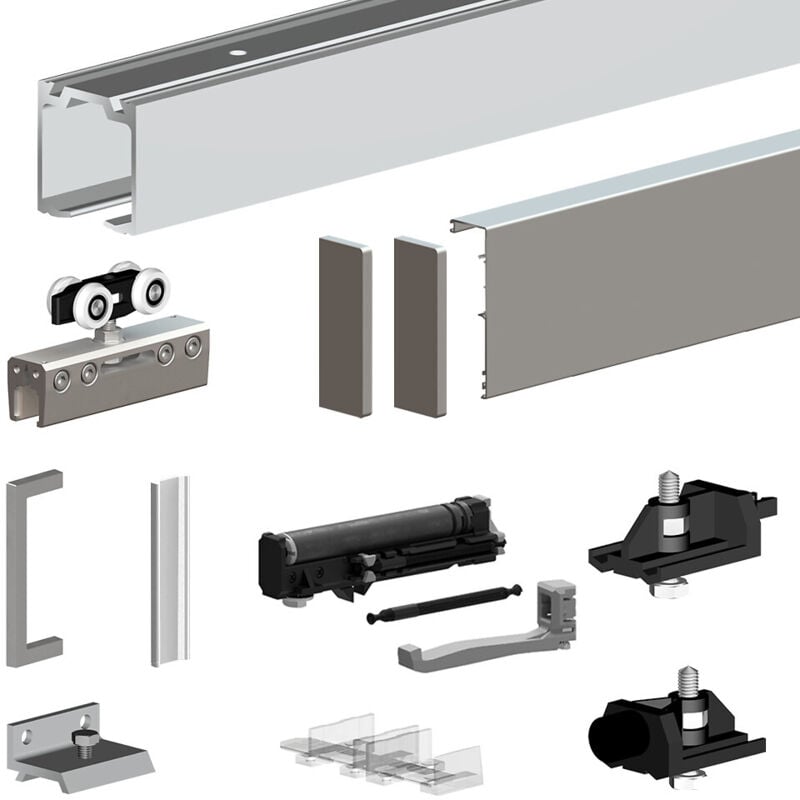 Pack premium slid'up 190 pour porte en verre coulissante - rail 1,94 m - 100 kg - argent