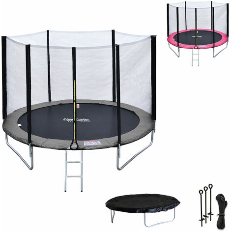 Pack Premium Trampoline 180cm réversible gris / rose CAIRNS + filet, échelle, bâche et kit d'ancrage